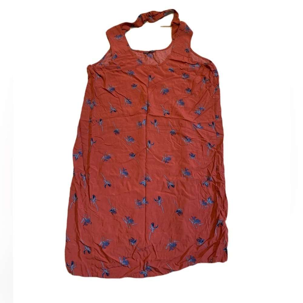 Denver Hayes Rust Orange Mini Dress with Blue Floral Print